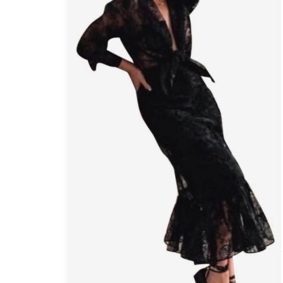 EUC SANDRA MANSOUR X H & M Lace Mermaid Ruffle Midi Skirt 12 - Picture 10 of 10